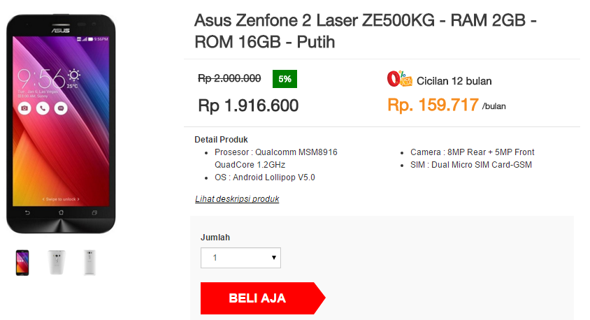ASUS Zenfone 2 Laser &#91;ZE500KG&#93; : mencari harga yang paling bersahabat