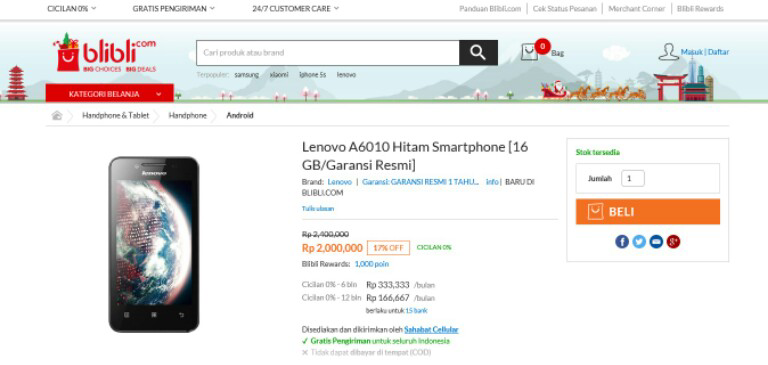 Lenovo A6010 : Cek harga paling murah disini!