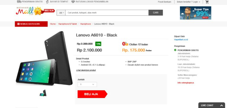 Lenovo A6010 : Cek harga paling murah disini!