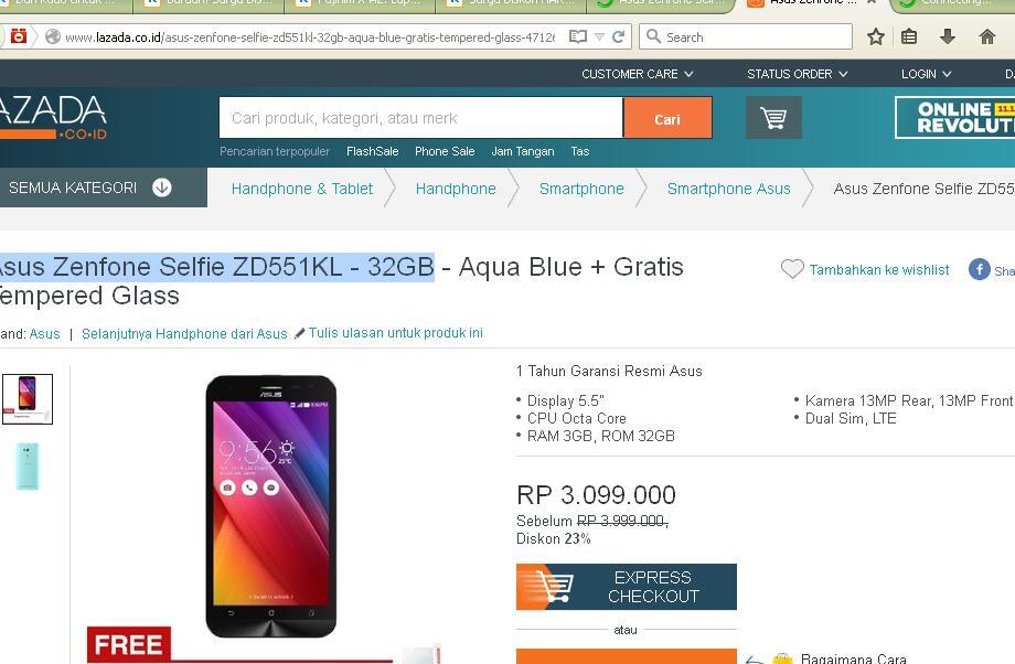 Asus Zenfone Selfie ZD551KL - 32GB banding harga lapak paling murah !!!