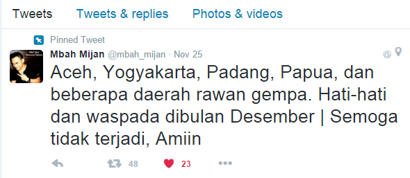 Mbah Mijan Ramal Ada Gempa Berskala Besar di 2015