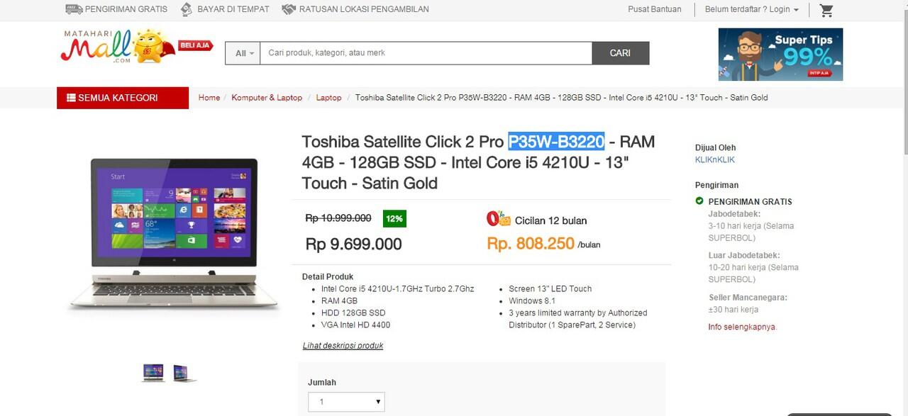 Toshiba Satellite Click 2 Pro P35W-B3220 - Laptop Kekinian, cek dimari gan !