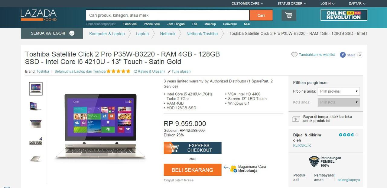 Toshiba Satellite Click 2 Pro P35W-B3220 - Laptop Kekinian, cek dimari gan !