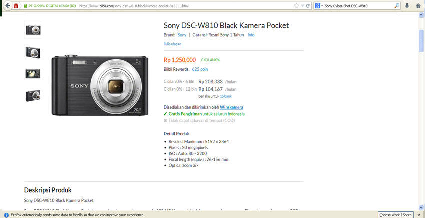 Sony Cyber-Shot DSC-W810: Perang Harga di 3 situs E-commerce