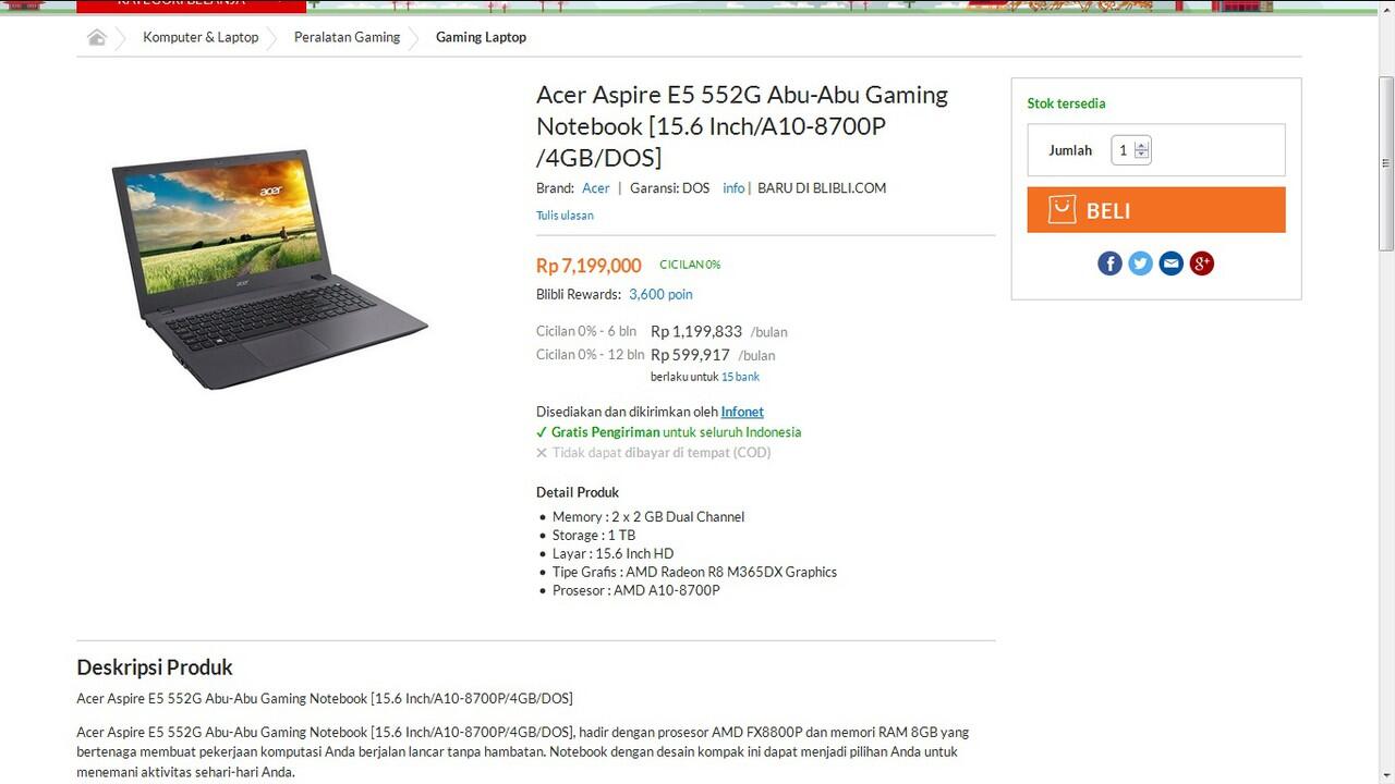 Acer Aspire E5-552G, Notebook Andalan : Temukan Harga Terbaik Dari 3 Toko Online