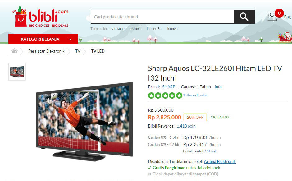 Sharp LED TV 32&quot; LC-32LE260i : Temukan penawaran terbaik dr 3 toko online di sini