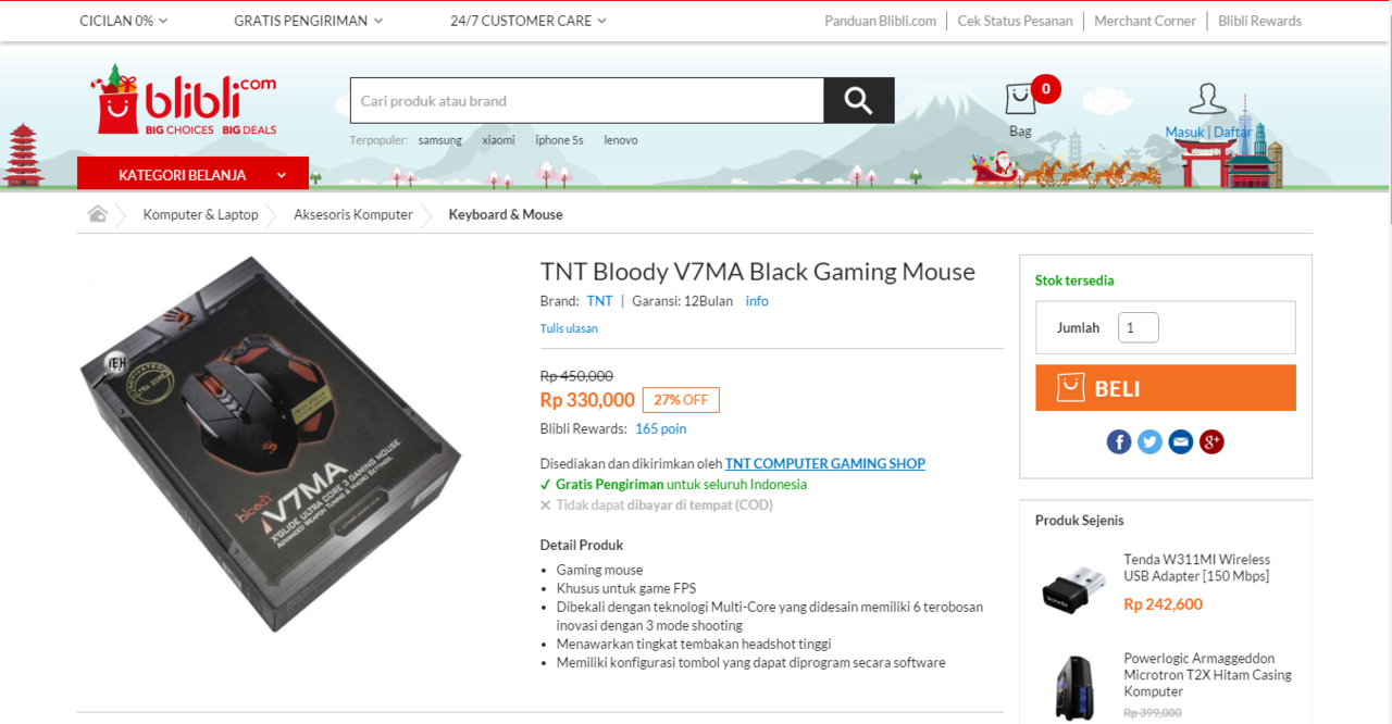 Mouse Gaming Bloody V7MA : Manakah yang Lebih Murah ?