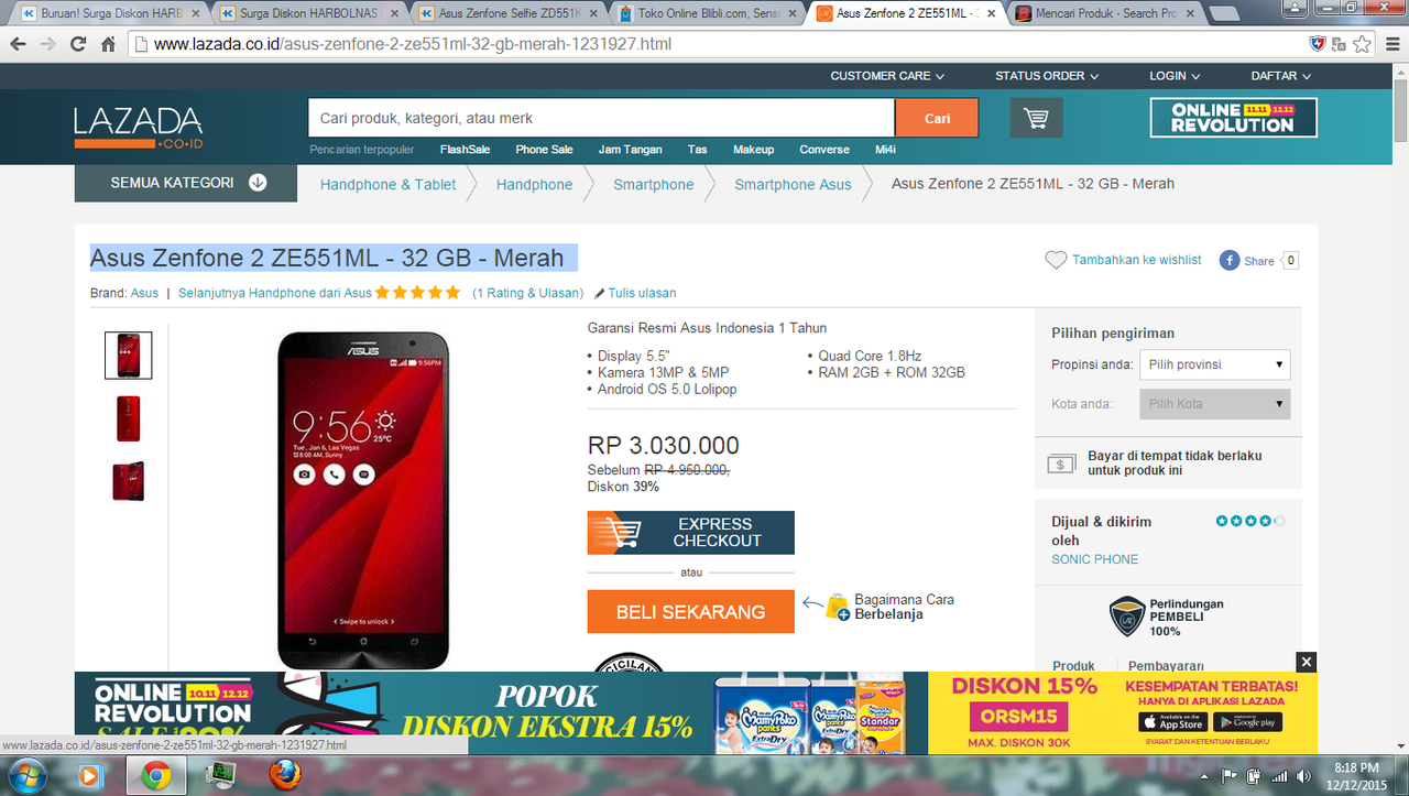 Asus Zenfone 2 ZE551ML RAM 2GB : Harga Masyarakat dengan Ketangguhan Super Gan!