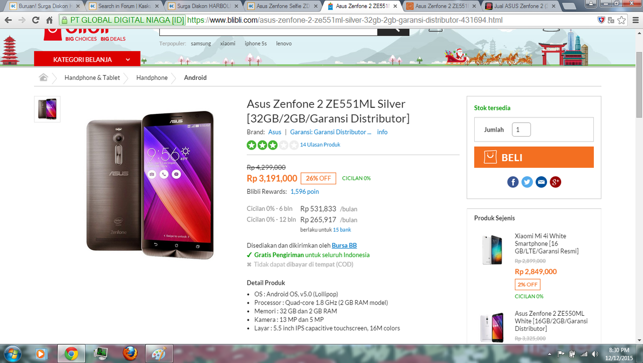 Asus Zenfone 2 ZE551ML RAM 2GB : Harga Masyarakat dengan Ketangguhan Super Gan!
