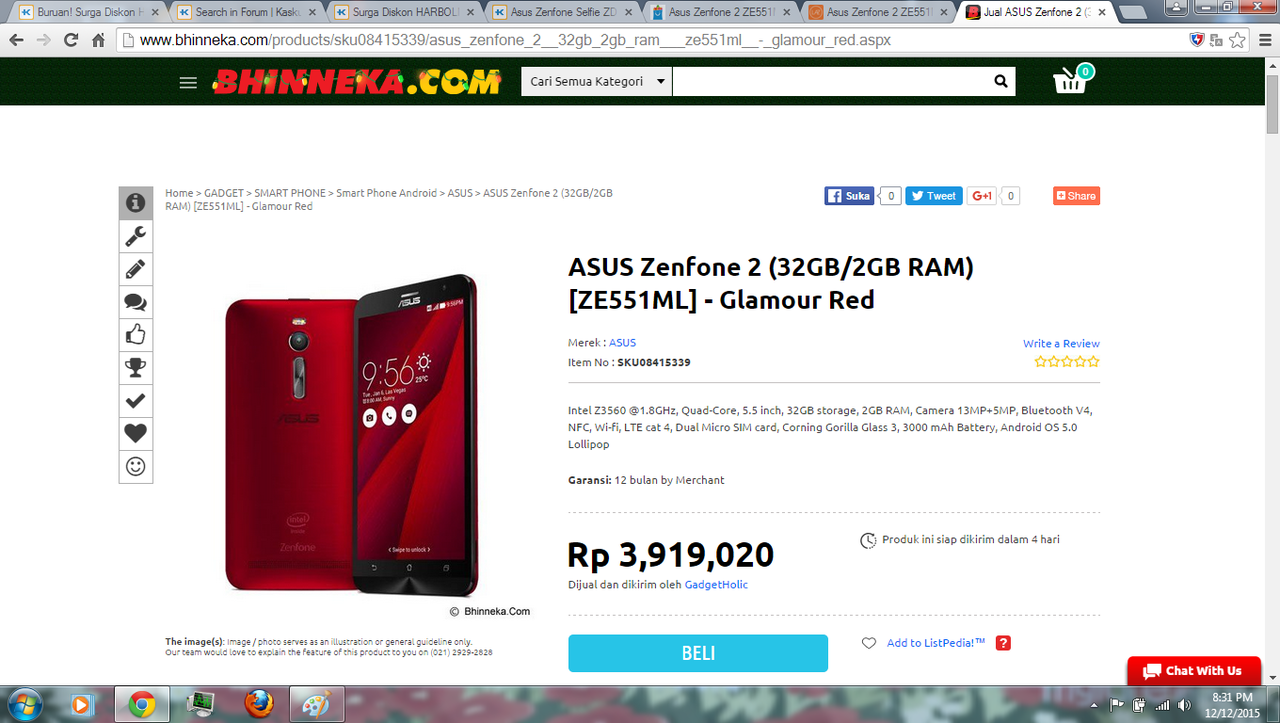 Asus Zenfone 2 ZE551ML RAM 2GB : Harga Masyarakat dengan Ketangguhan Super Gan!