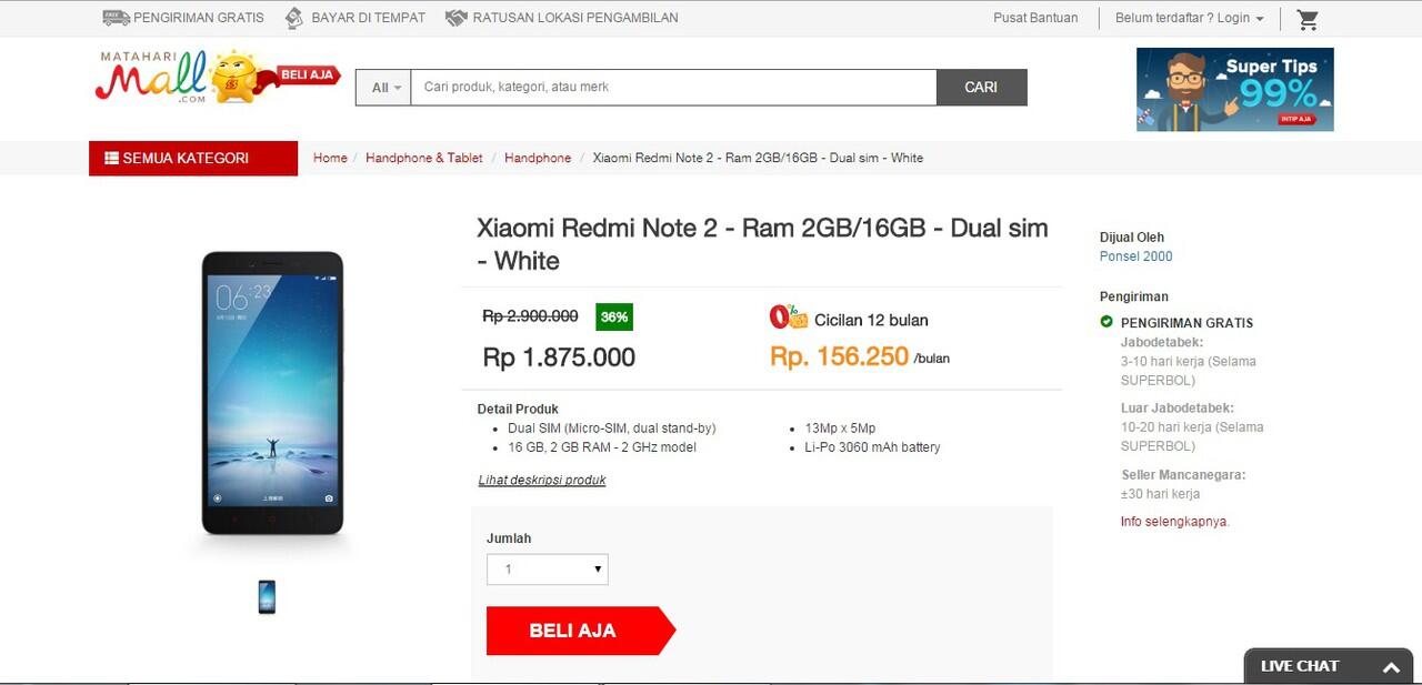 XIAOMI REDMI NOTE 2 GAK SAMPE 2 JUTAAN GANN!!