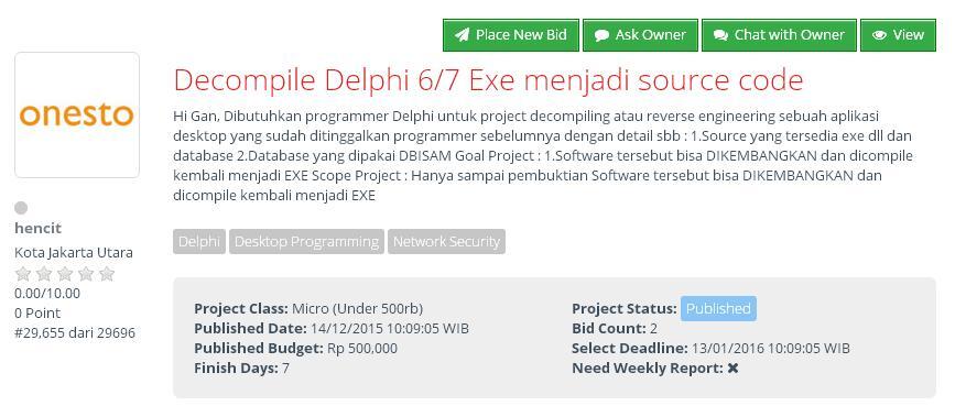 &#91;LOWONGAN FREELANCE&#93; Decompile Delphi 6/7 Exe menjadi source code