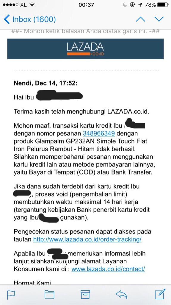 Pembatalan sepihak oleh lazada