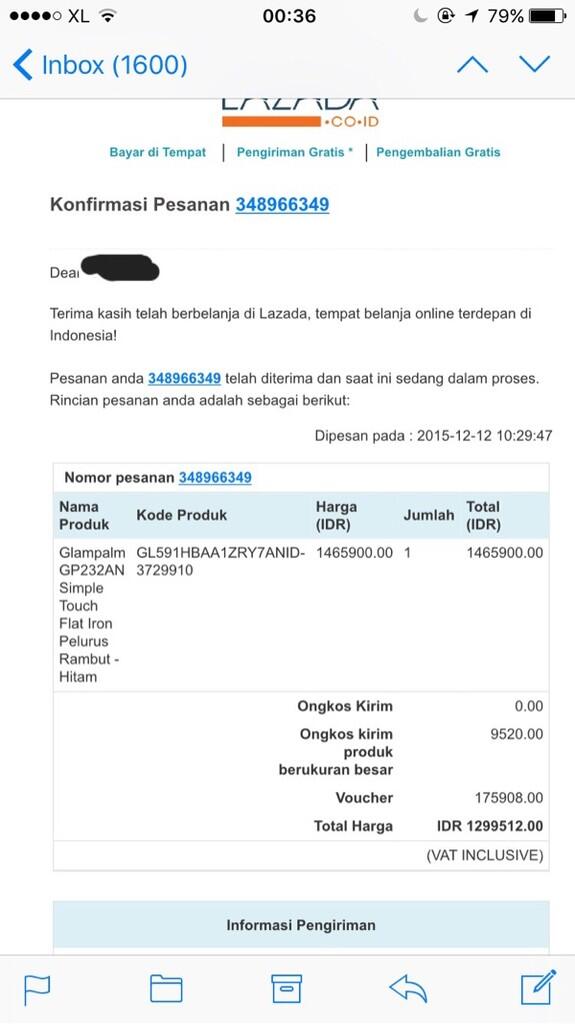 Pembatalan sepihak oleh lazada