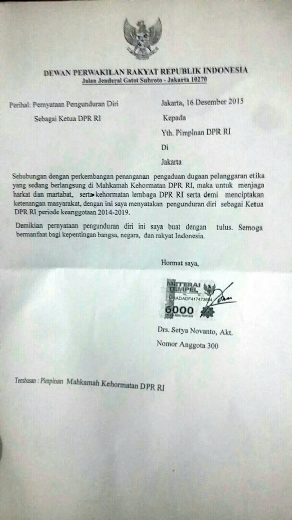 BREAKING NEWS: Setya Novanto Mundur sebagai Ketua DPR