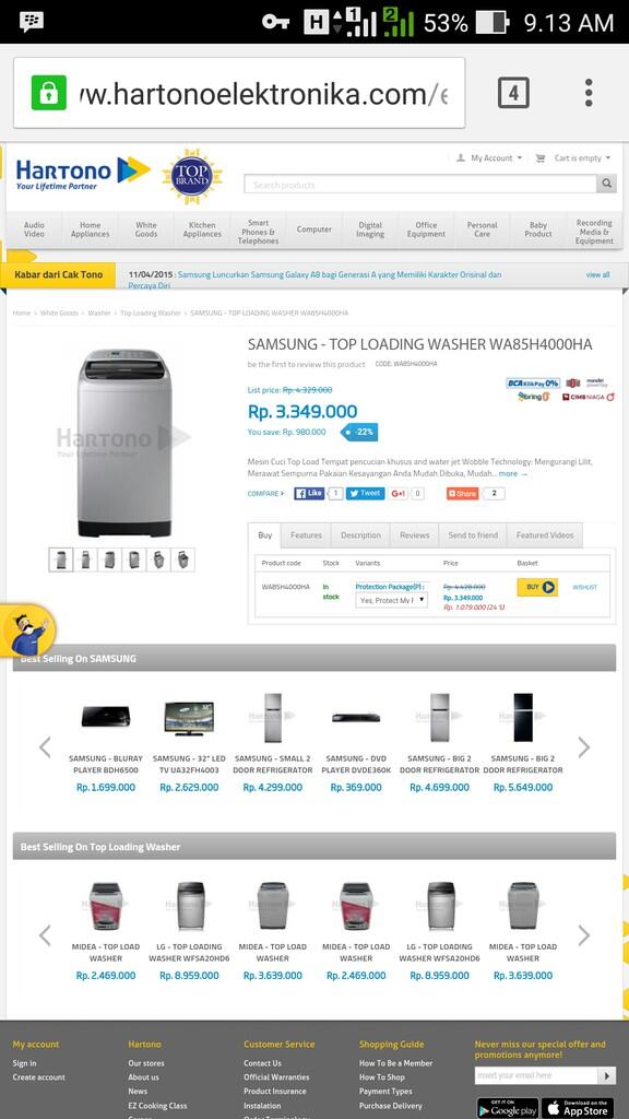 Mesin Cuci Samsung Bebas WA85H4000HA