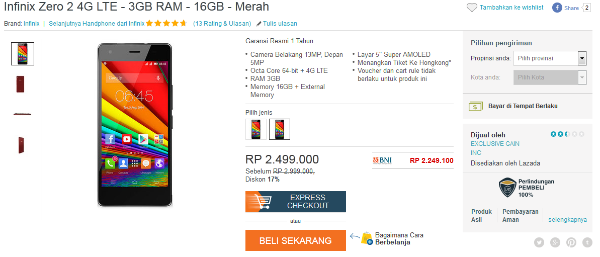 Infinix Zero 2 : Temukan kecanggihan dengan harga terjangkau