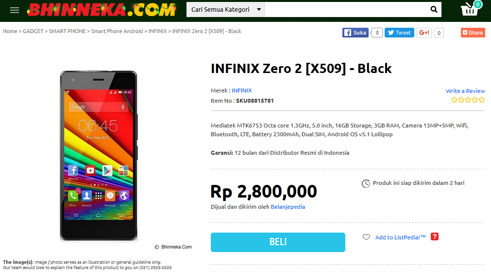 Infinix Zero 2 : Temukan kecanggihan dengan harga terjangkau