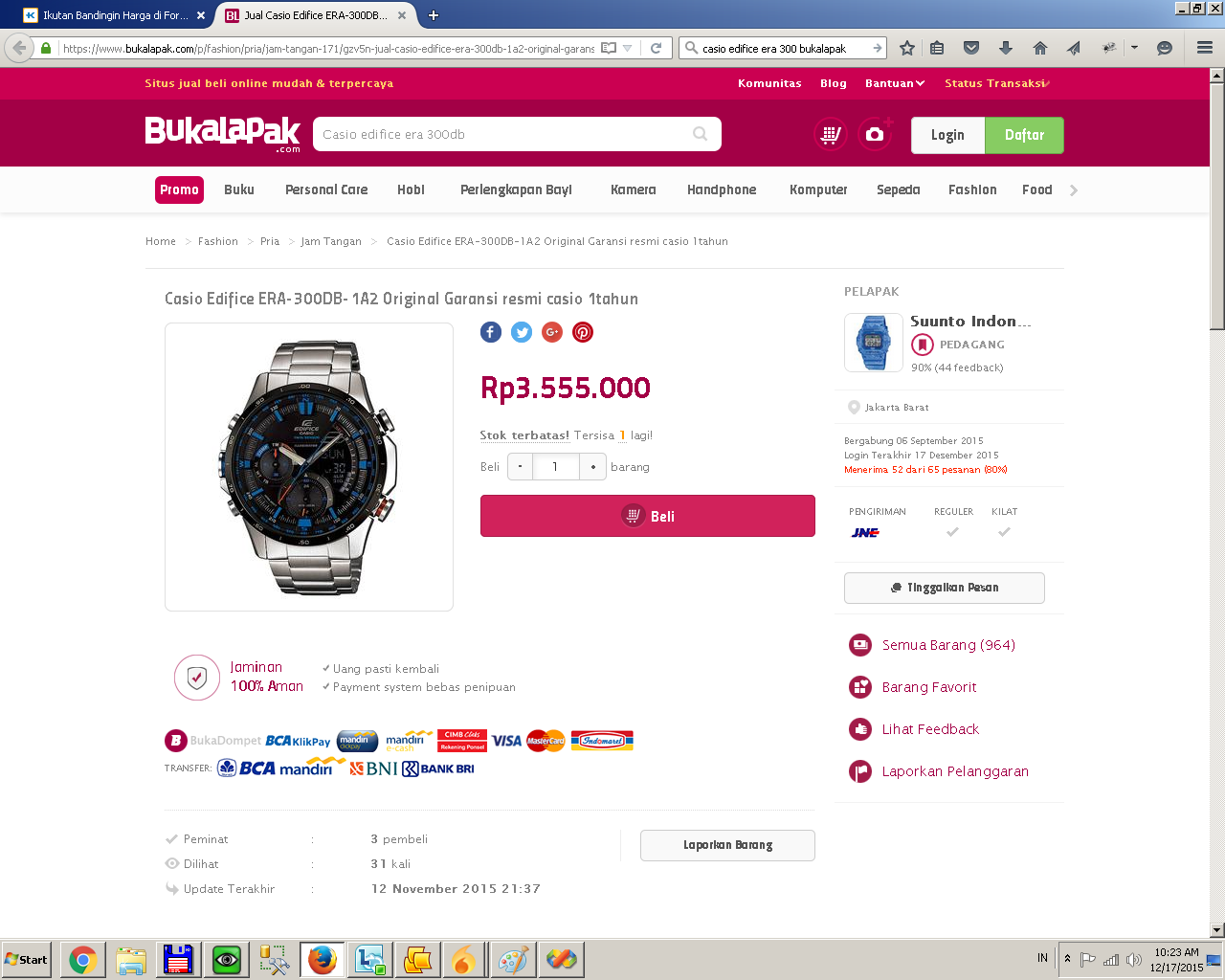 Casio Edifice ERA-300DB-1A2 : Temukan penawaran terbaik dari 3 toko online di sini