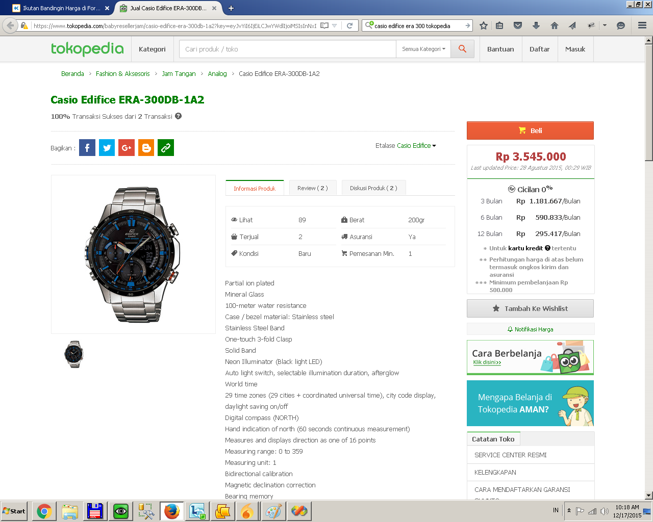 Casio Edifice ERA-300DB-1A2 : Temukan penawaran terbaik dari 3 toko online di sini