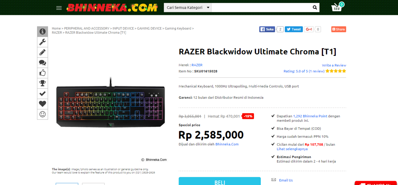 Keyboard Razer Blackwidow Ultimate Chroma : Temukan Harga sesuai Dompetmu