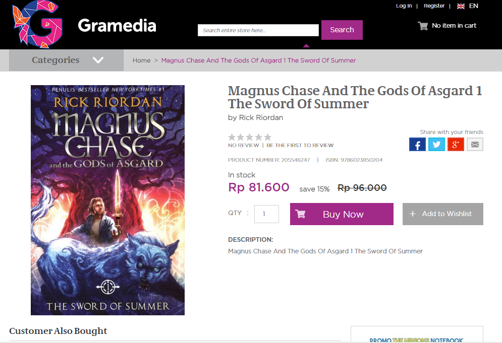 Temuka novel Magnus Chase and the Gods of Asgard #1 di 3 tokbuk online berbeda