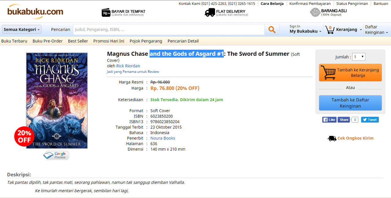 Temuka novel Magnus Chase and the Gods of Asgard #1 di 3 tokbuk online berbeda