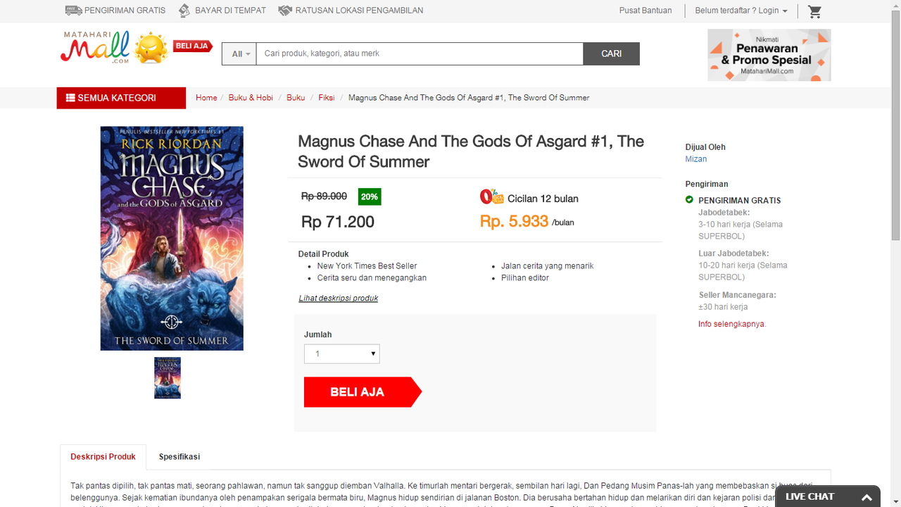 Temuka novel Magnus Chase and the Gods of Asgard #1 di 3 tokbuk online berbeda