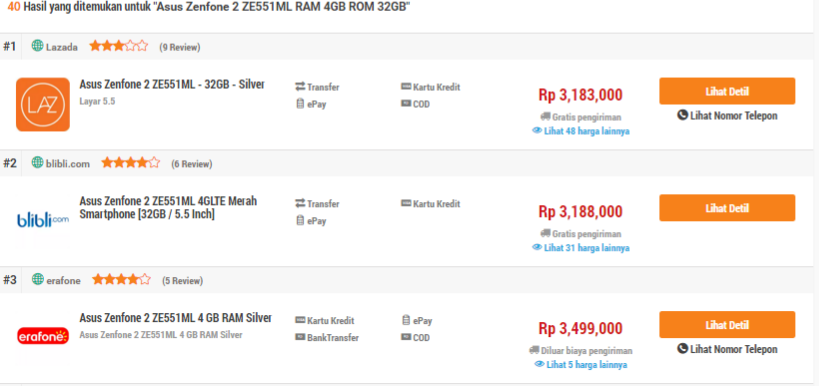 Asus Zenfone 2 ZE551ML RAM 4GB ROM 32GB, Harga Terbaik dari 3 Toko Online Terbesar!