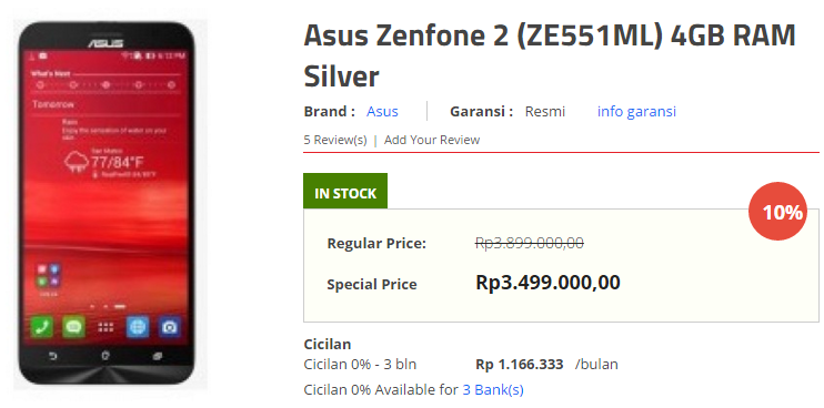 Asus Zenfone 2 ZE551ML RAM 4GB ROM 32GB, Harga Terbaik dari 3 Toko Online Terbesar!