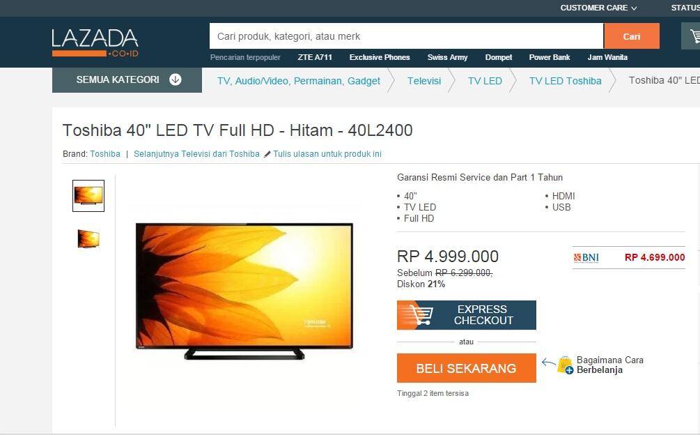 Toshiba 40L2400VJ - Pilihan Harga untuk TV 40' dengan kualitas terbaik