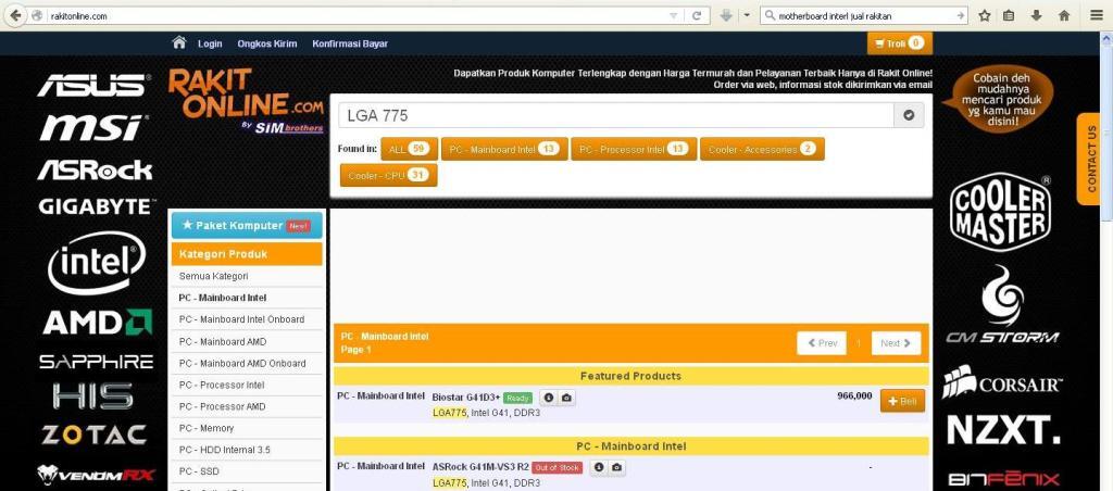 Motherboard LGA 775 Bandingin harga dari toko 