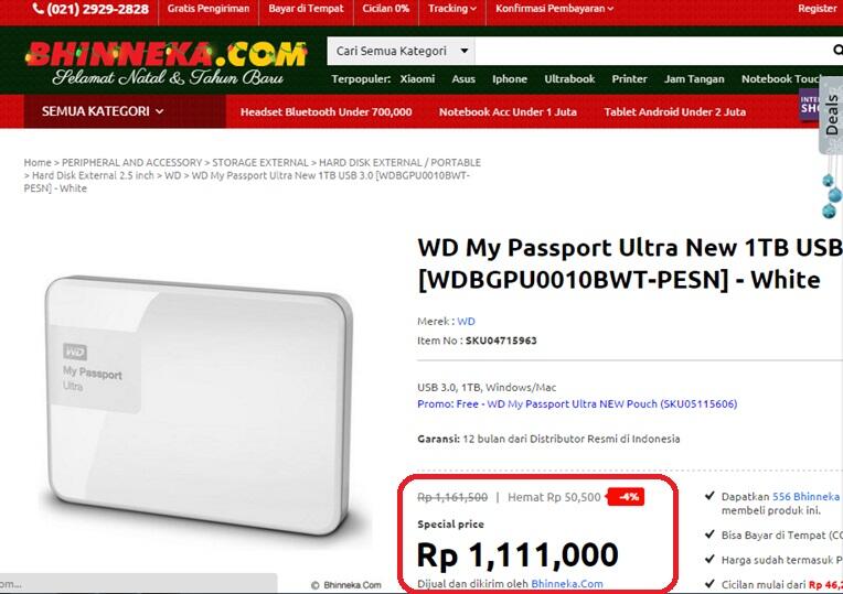 WD My Passport Ultra 2nd Gen 1TB - 7 Harga terbaik di E-Commerce Indonesia