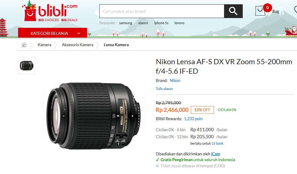 Nikon Lensa AF-S DX VR Zoom 55-200mm f/4-5.6 IF-ED: Lapak paling murah nih gan