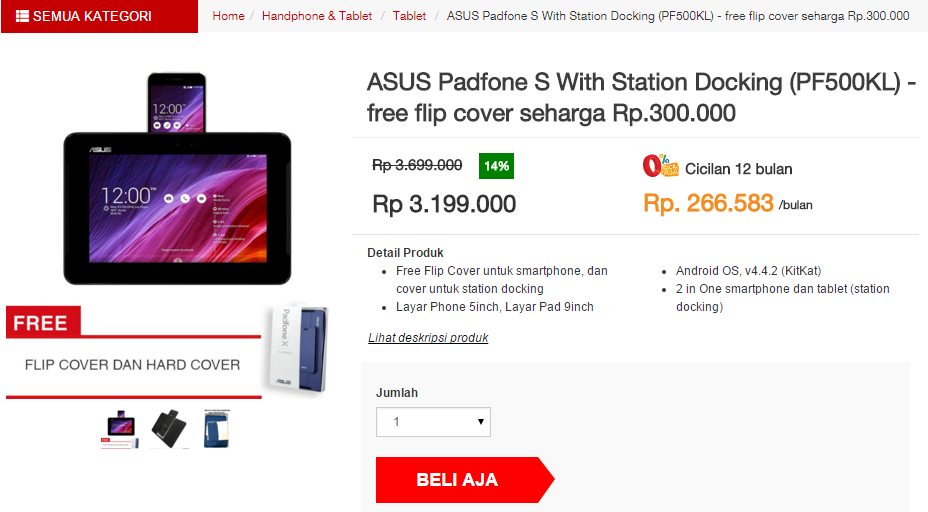 ASUS Padfone S + Docking: Temukan penawaran terbaik dari 3 toko online di sini