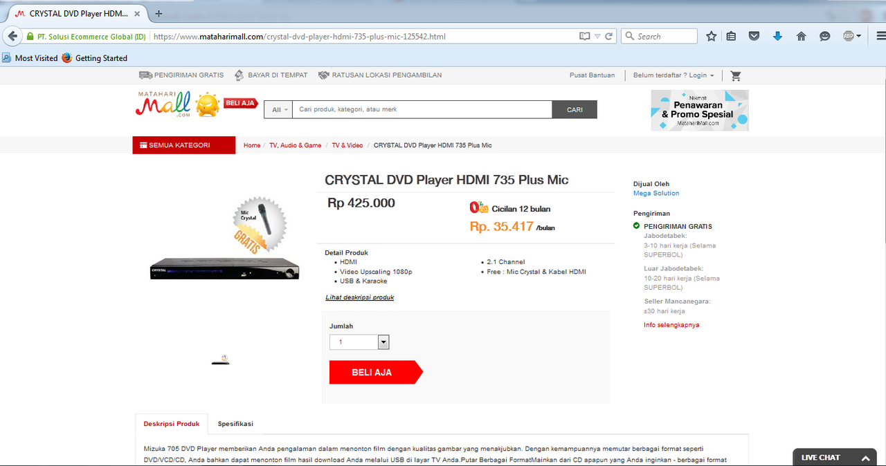 CRYSTAL DVD Player HDMI 735 Plus Mic, bikin suara agan merdu