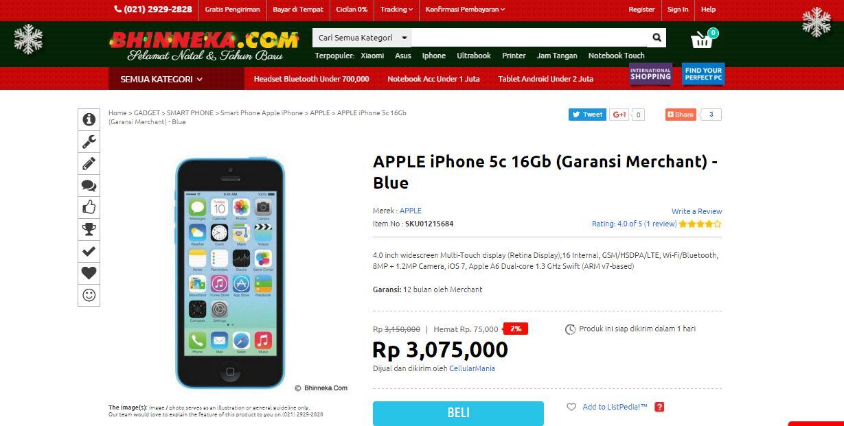 Iphone 5c 16Gb : Apple Produk yang sesuai dengan Kantongmu!!