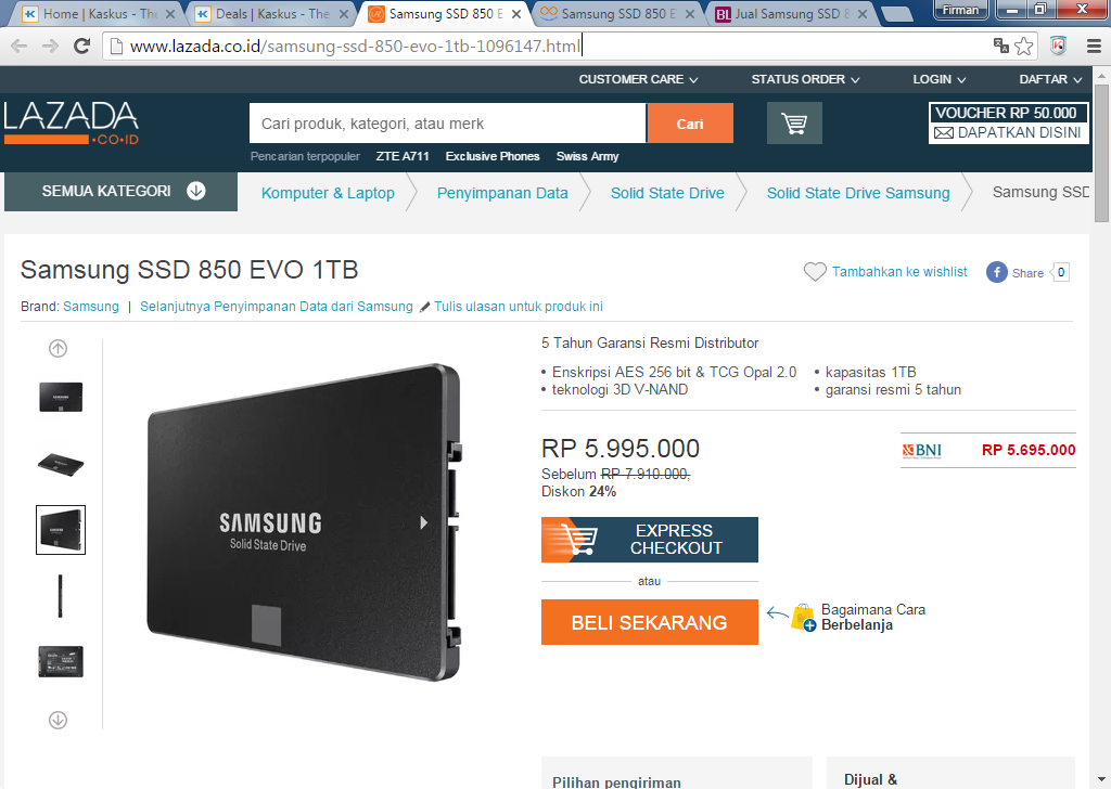 Samsung SSD 850 EVO 1TB: Lapak dgn kualitas dan kondisi terbaik dari 3 TO