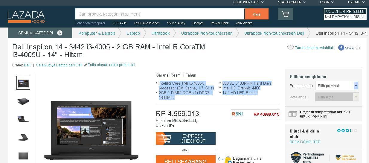 Dell Inspiron 14 - 3442 i3 : Temukan Best Price dari 5 Olshop disini Gan!