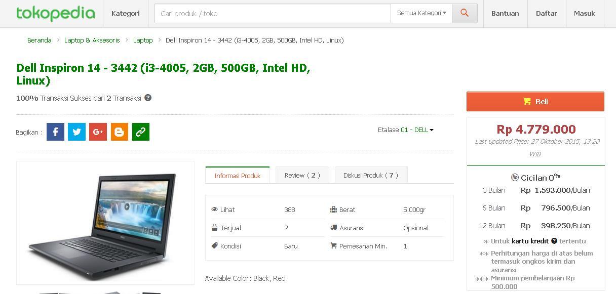 Dell Inspiron 14 - 3442 i3 : Temukan Best Price dari 5 Olshop disini Gan!
