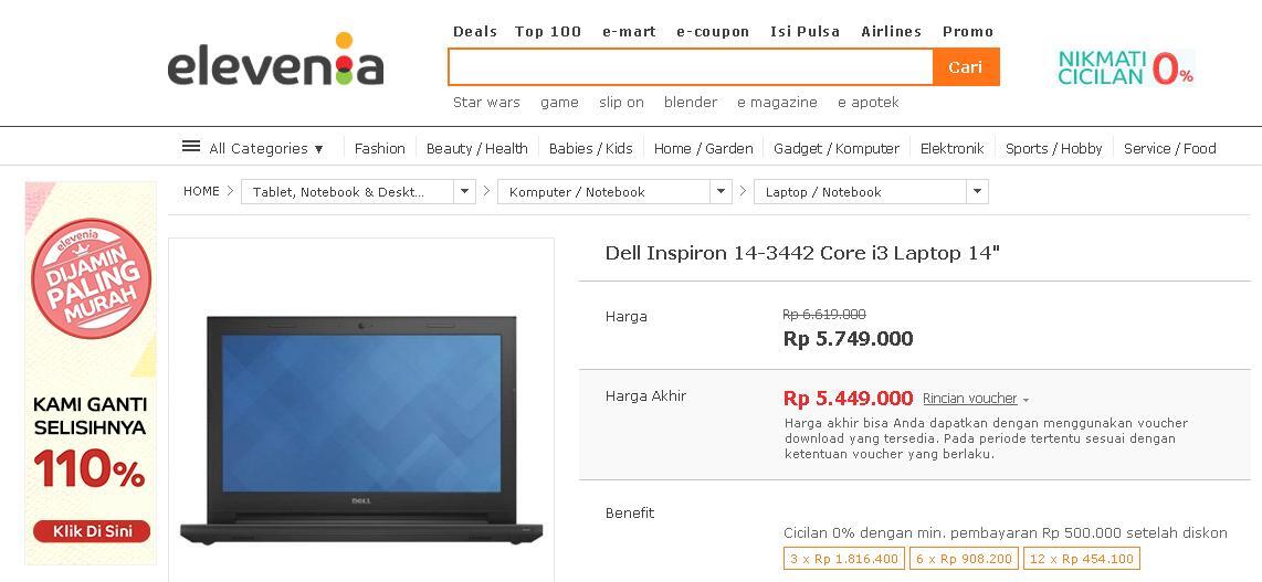 Dell Inspiron 14 - 3442 i3 : Temukan Best Price dari 5 Olshop disini Gan!