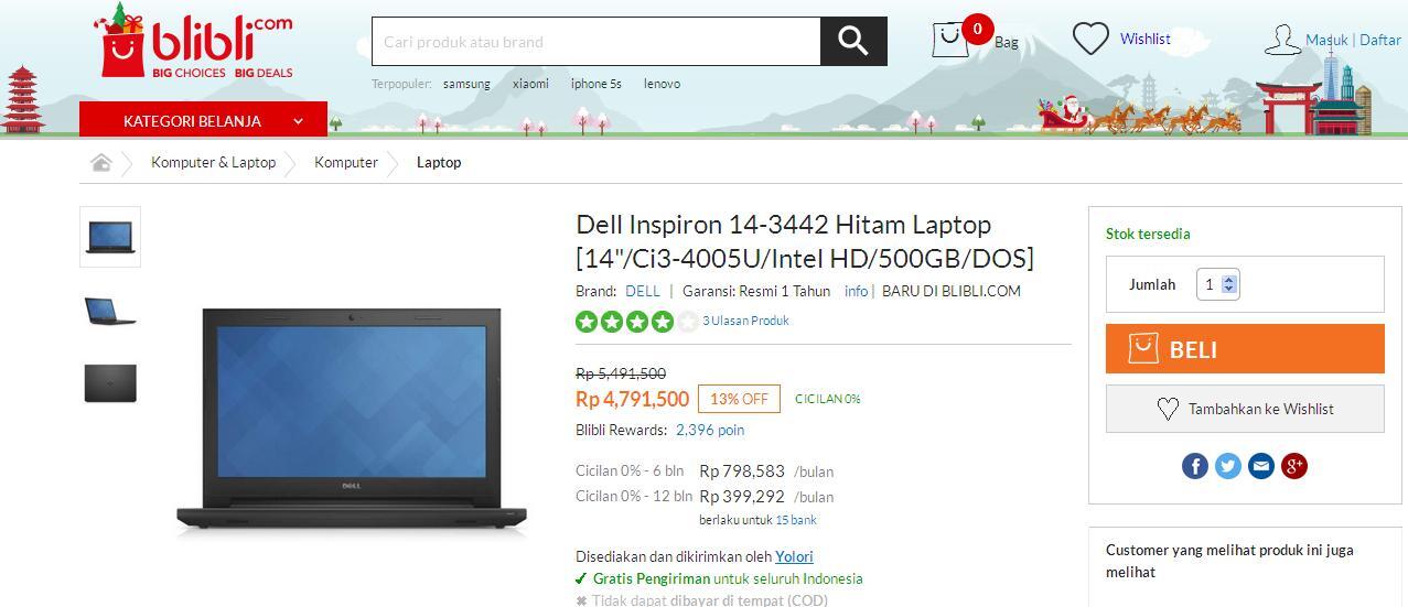 Dell Inspiron 14 - 3442 i3 : Temukan Best Price dari 5 Olshop disini Gan!