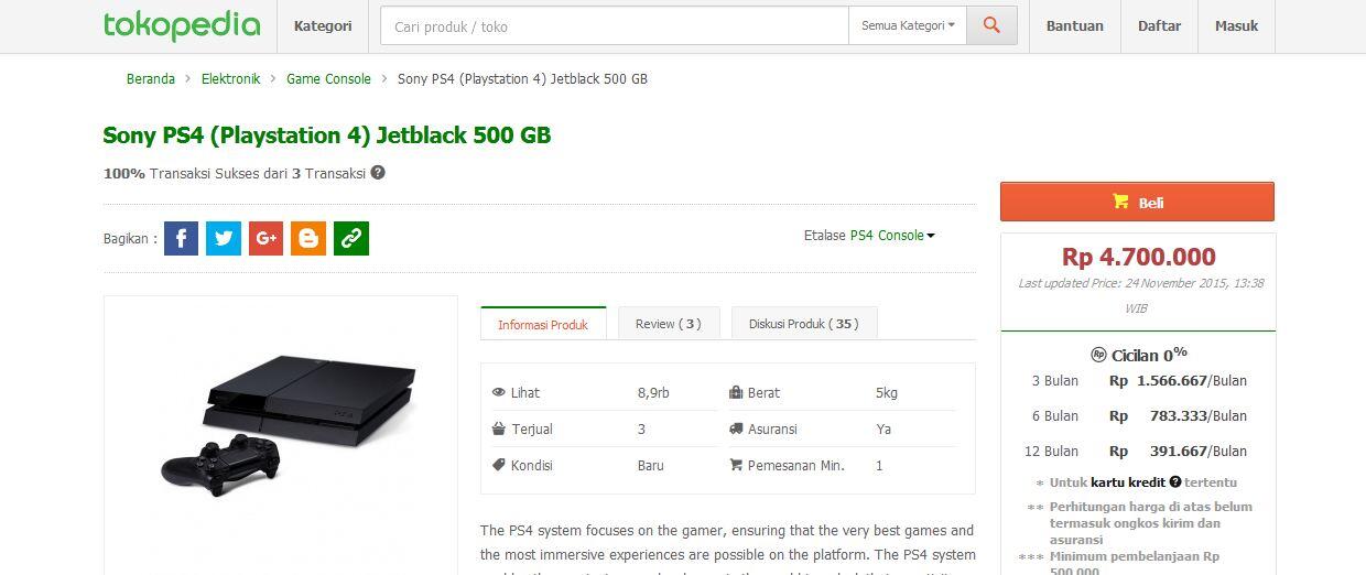 PS4 , Harga Terbaik dari 3 toko online di INDONESIA