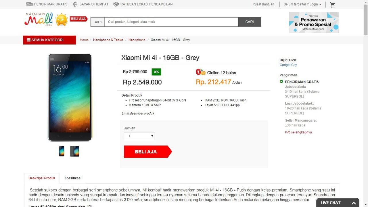 Xiaomi Mi4i - Penawaran Terbaik di beberapa e-commerce Indonesia -