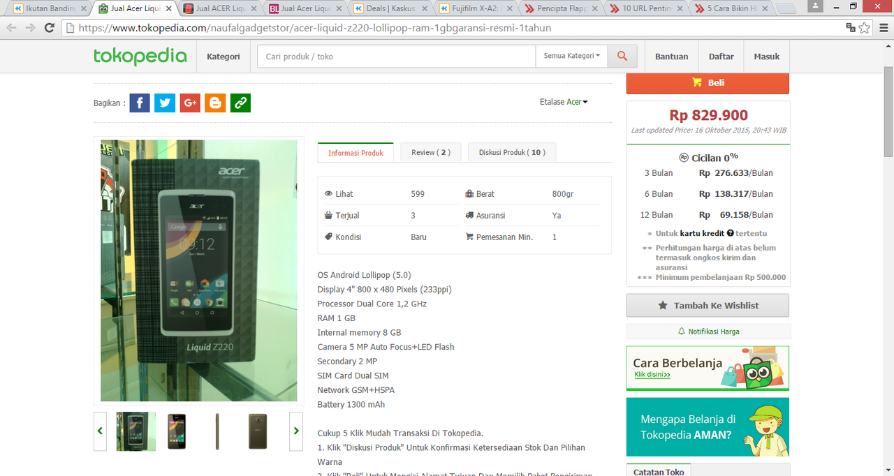 Smart phone Acer Z220 dengan harga yang mendekati 850.000