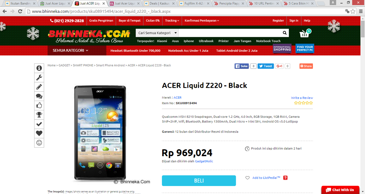 Smart phone Acer Z220 dengan harga yang mendekati 850.000