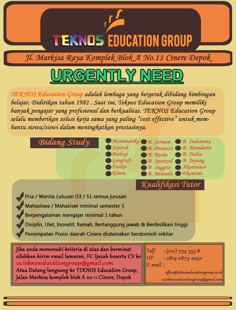 Lowongan Pengajar Bimbingan Belajar Cinere  KASKUS