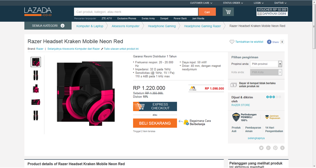 Headset Razer Kraken Pro Neon: 