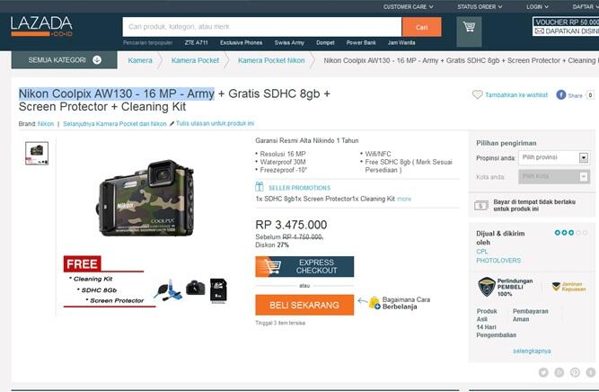 NIKON COOLPIX AW130 - Camouflage/Army : Wujud Kamera, dan Selisih Harga antar Lapak !