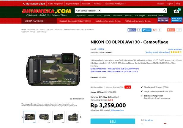 NIKON COOLPIX AW130 - Camouflage/Army : Wujud Kamera, dan 